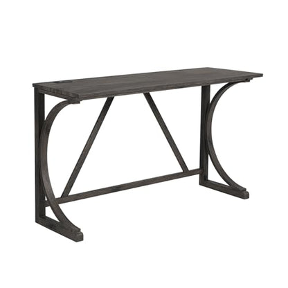 59" Counter Height Bar Table Set with Power Outlet, Industrial Breakfast Table with 3 Padded Stools, 4 Piece Bar Table and Chairs Set for Living Room, Dining Room, Dark Gray - color: O-dark Gray