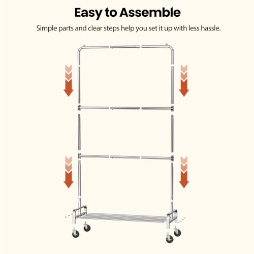 Heavy Duty Kids Clothing Rack Rolling Large Storage Capacity Dress Up Rack | with 2/3 Adjustable Rod & Bottom Shelf - Baby clothes rack baby Closet for Nursery Bedroom Organizer - color: Silver