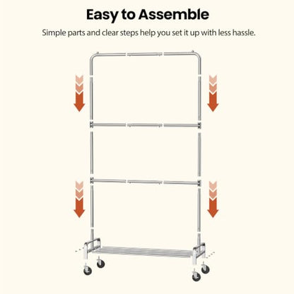 Heavy Duty Kids Clothing Rack Rolling Large Storage Capacity Dress Up Rack | with 2/3 Adjustable Rod & Bottom Shelf - Baby clothes rack baby Closet for Nursery Bedroom Organizer - color: Silver