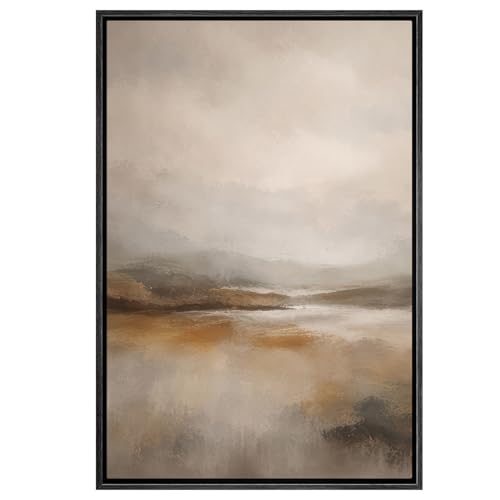 SIGNWIN Framed Canvas Print Wall Art Soft Neutral Abstract Landscape Minimal Earth Tone Illustrations Modern Art Minimal Multicolor for Living Room, Bedroom, Office - 16"x24" BLACK - color: B07-2603-EDW04, size: 24"L x 16"W