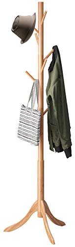 kiplant Coat Rack Freestanding, Bamboo Wood Coat Stand with 8 Hooks,3 Adjustable Size,Easy Assembly NO Tools Required, Coat Tree Hanger Stand for CoatsScarves in Hallway - color: Nature