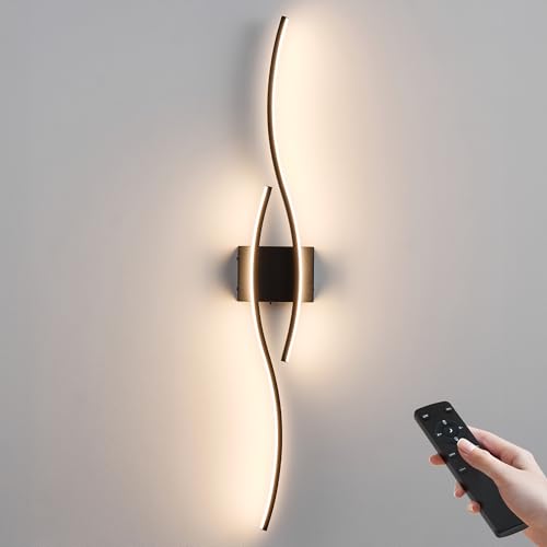 KARTOOSH Wireless Wall Sconces, Dimmable LED Sconce with Remote | Battery Operated Wall Sconce with 3 CCT Night-Light Timer Memory Modern Wall Sconces for Living Room, Hallway, Bedroom - color: Black, size: 39.3 Inches (1 pack)