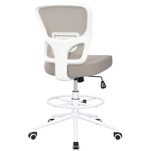 Armless Drafting Chair Tall Office Chair for Standing Desk - Adjustable Height Mesh Ergonomic Stool with Foot Ring, Rolling Counter Height Computer Chair for Small Spaces & Home Office - color: Khaki