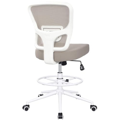 Armless Drafting Chair Tall Office Chair for Standing Desk - Adjustable Height Mesh Ergonomic Stool with Foot Ring, Rolling Counter Height Computer Chair for Small Spaces & Home Office - color: Khaki