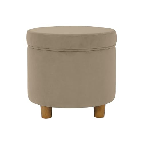 HomePop Home Decor | Upholstered Round Storage Ottoman | Ottoman with Storage for Living Room & Bedroom, Fawn Gray Velvet, Large - color: Fawn Velvet