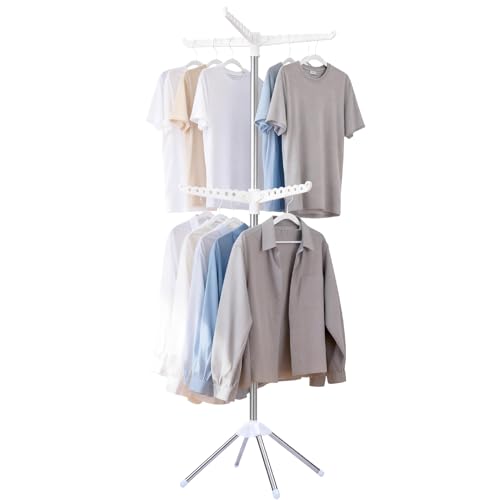 Beaudaily Clothes Drying Rack, Foldable 74.8-Inch Laundry Drying Rack, Indoor 2 Tier Drying Rack Clothing with Rotatable Arms, Stainless Steel, Holds 54 Pieces, Space Saving, White and Silver - color: White + Silver, size: 2-Tier