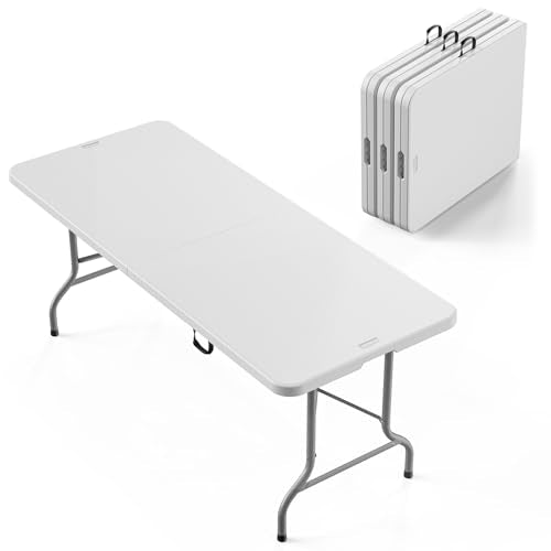 VINGLI 6-Foot Portable Plastic Folding Table,Rectangular HDPE Tabletop Foling Table for Indoor and Outdoor Use with Carrying Handle,White 4 Pack - size: 4 Pack