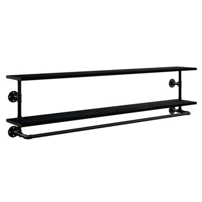 Black Clothes Rack 60in, 2-Tier Wall Mounted Garment Rack with Real Wood Shelf, Heavy Duty Hanging Clothes Rack, Multi-Purpose Hanging Rod, Space-Saving Closet Storage - color: Black, size: 2T60IN