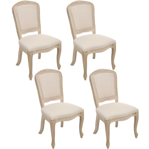 Kmax French Dining Chairs Set of 4, Farbric Upholstered Dining Chairs with Elegant Curved Legs High Back Armless Kitchen Chairs Side Chairs for Dining Room Restaurant - Linen, Beige/Natural Legs - color: Fan-back/Beige Seat/Natural Leg, size: 4 Chairs
