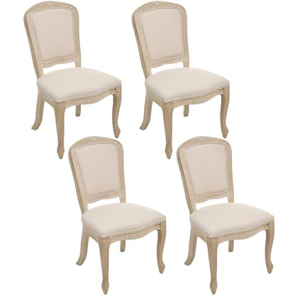 Kmax French Dining Chairs Set of 4, Farbric Upholstered Dining Chairs with Elegant Curved Legs High Back Armless Kitchen Chairs Side Chairs for Dining Room Restaurant - Linen, Beige/Natural Legs - color: Fan-back/Beige Seat/Natural Leg, size: 4 Chairs