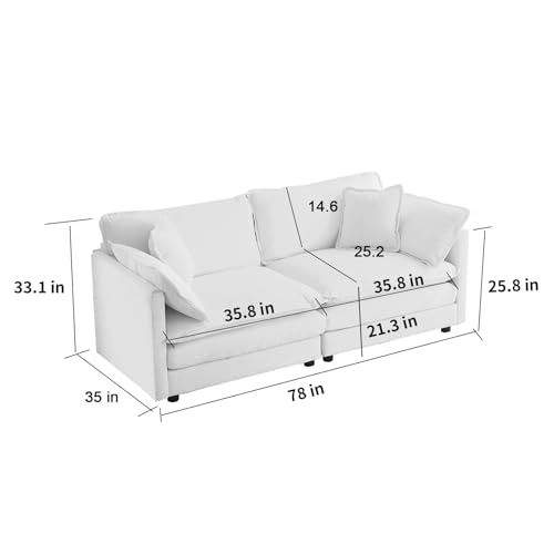 76.7” Oversized Gray Loveseat Sofa, 2 Seater Large Sectional Couches for Living Room, Chenille Fabric Modular Sectional Sofa, Deep Seat Home Sofas Set, Love Seat Couches - color: Grey, size: 2 Seater