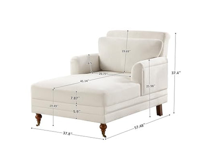 57.48'' Chaise Lounge Chair with Adjustable Backrest, Terry White | Chaise Lounge Chair Indoor, Modern Chaise Lounge Couch, Upholstered Leisure Recliner for Living Room, Apartment, Bedroom - color: White Terry