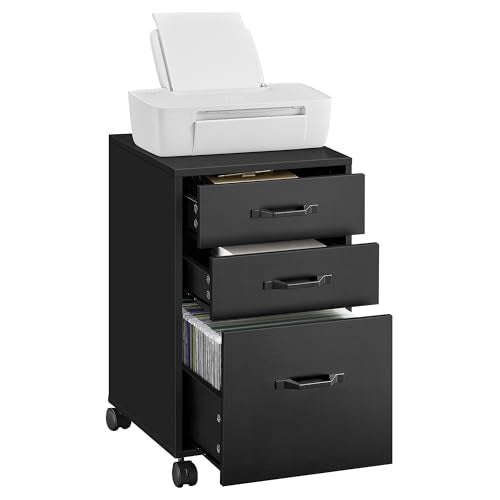 VASAGLE Mobile File Cabinet, 3 Drawers Filing Cabinet with Wheels, for Home Office, for A4, Letter Sized Documents, Adjustable Hanging Rail for File Folders, Ink Black UOFC065B16 - color: Ink Black, size: 3 Drawers