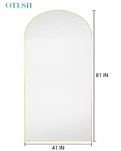 Floor Mirror, 81"41" Arched Full Length Mirror With Stand, Standing Full Body Mirror, Large Wall Mirror, Freestanding, Aluminum Frame - Gold - color: Gold, size: 81"L x 41"W