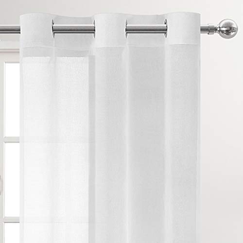 DWCN White Sheer Curtains, Grommet Top Faux Linen Look Voile Semi Transparent Solid Window Sheer Curtains Drapes for Bedroom Living Room, Set of 2 Panels 36 x 54 Inch Long, White - color: White, size: 36"W x 54"L (Pack of 2)