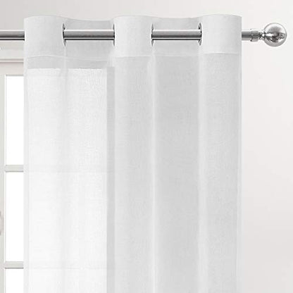 DWCN White Sheer Curtains, Grommet Top Faux Linen Look Voile Semi Transparent Solid Window Sheer Curtains Drapes for Bedroom Living Room, Set of 2 Panels 36 x 54 Inch Long, White - color: White, size: 36"W x 54"L (Pack of 2)
