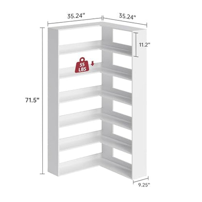 Corner Bookshelf, Freestanding L Shaped Display Shelf, 6 Tiers Bookcase with Baffles, Wooden Bookcase with Storage Organizer for Home Office, Living Room, Bedroom (35.2") - size: 35"