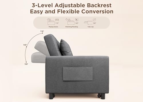 Aiho Pull Out Couch 5 Seater Sectional Sleeper Sofa, Dark Gray | Pull-out Sofa Bed with Adjustable Backrest and Spring Support for Comfortable Seating and Overnight Guests - size: 5 Seater
