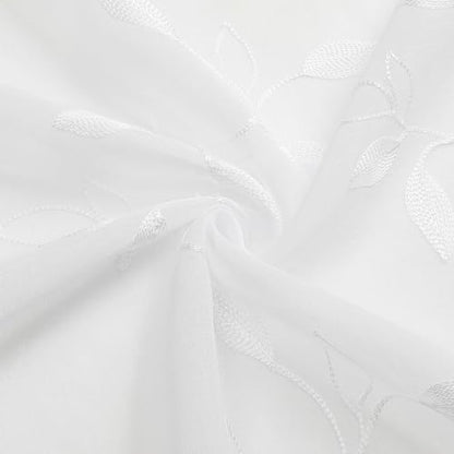 Tollpiz White Leaf Sheer Tier Curtain Kitchen 30 x 36 Inches | Leaves Embroidered Curtains Rod Pocket Voile Bathroom Window Treatment for Cafe, Set of 2 Panels - color: White, size: 30"W x 36"L (Pack of 2)