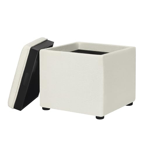 Storage Square Ottoman with Tray, Small Fabric Foot Rest Stool Cube, Coffee Table for Dorm Living Room Bedroom, White - color: White