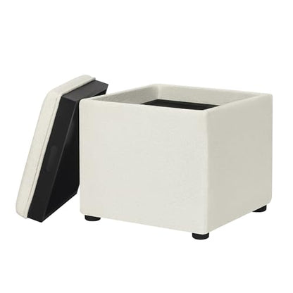 Storage Square Ottoman with Tray, Small Fabric Foot Rest Stool Cube, Coffee Table for Dorm Living Room Bedroom, White - color: White
