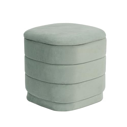 15" Velvet Storage Ottoman with Tray, Foldable Square Ottoman Footrest with Reversible Wood Lid, Collapsible Storage Footstool for Bedroom, Living Room, Dorm, Sage Green - color: Sage Green, size: 15"D x 15"W x 15"H