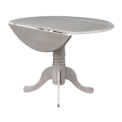 IC International Concepts, 42" Round Dual Drop Leaf Pedestal Dining Table, Solid Real Wood, Sturdy Parawood, Dimensions 42"D x 42"W x 29.5"H, 20mm thickness, 40lbs Weight Capacity, Washed Gray Taupe - color: Washed Gray Taupe