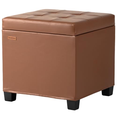 ABHENG Steel Frame Square Ottoman with Storage Caramel UASND645Z | 17.7" x 17.7" x 17.7", Hold 660 lbs, 48L Storage Capacity, Waterproof Synthetic Leather, Removable Lid, for Dorm Living Room - color: Pu-caramel, size: 17.7"D x 17.7"W x 17.7"H