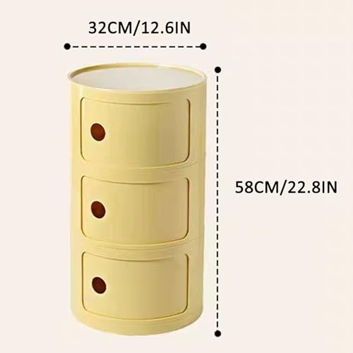 3 Tier Round Nightstand with Drawer, Light Yellow Round Side Table Small Plastic Storage End Table for Bedroom, Living Room, Bathroom - color: Light Yellow