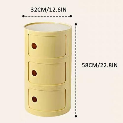 3 Tier Round Nightstand with Drawer, Light Yellow Round Side Table Small Plastic Storage End Table for Bedroom, Living Room, Bathroom - color: Light Yellow