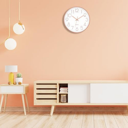 Foxtop Large 14" Wall Clock Silent Battery Operated Clock, Rose Gold | Non-Ticking, Round, Analog Clock, Quartz, Easy to Read, Living Room, Bedroom, Kitchen, Office - color: Rose Gold, size: 14 Inch Quartz