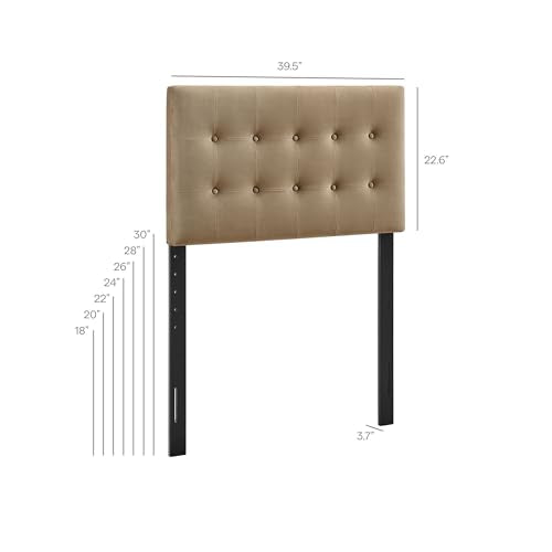 Modway Emily Twin Size Performance Velvet Headboard in Taupe - Stain-Resistant Velvet Upholstery with Button Tufting and 7 Adjustable Height Positions - color: Taupe, size: Twin