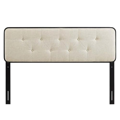 Pemberly Row Modern Full Headboard, 57" W x 48" H, Rubber Wood and MDF, Fabric Upholstered, Beige and Black Finish, Button Tufted, Dense Foam Padding, Mid-Century Style Bedroom Furniture - color: Black and Beige, size: Full