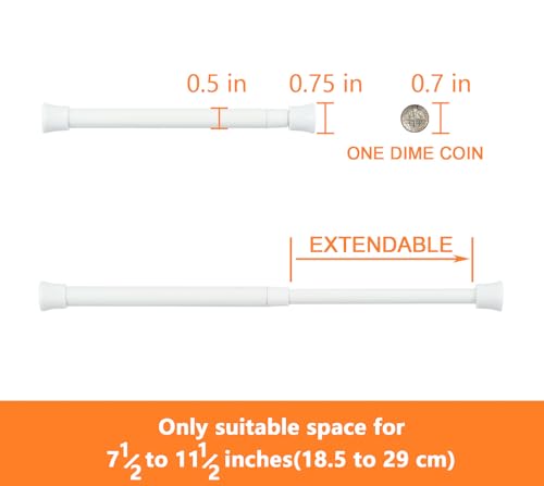 KXLife Small Spring Tension Curtain Rod 7.5 to 11.5 Inch, 2 Pack, White | Adjustable Short Tension Rod, Tension Mounted No Drill, Fit for Narrow Window, Sidelight, Cupboard Dividers - color: White-2 Pcs, size: 7.5-11.5 Inch