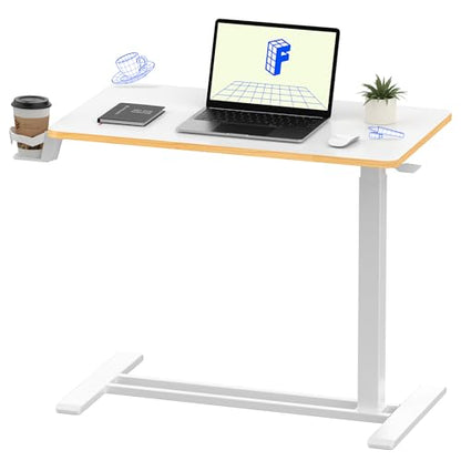 FLEXISPOT H7 32" Pneumatic Height-Adjustable Overbed Table with Wheels | C-shaped bedside table TV Tray,Medical End Side Table,Laptop desk for Hospital Home office use,31.5"Wx17.7"D,White Maple - color: White Maple, size: Large