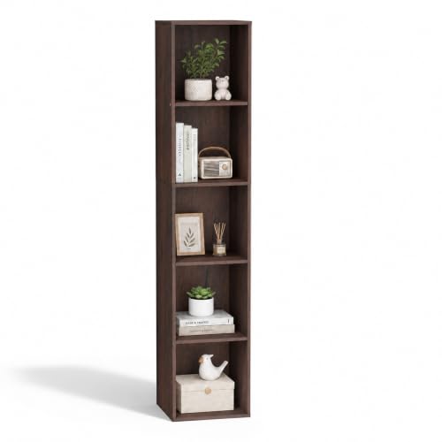 5 Cube Walnut Book Shelf, Tall Bookcase for Home Office Bedroom Living Room - color: Walnut, size: 5 Cube