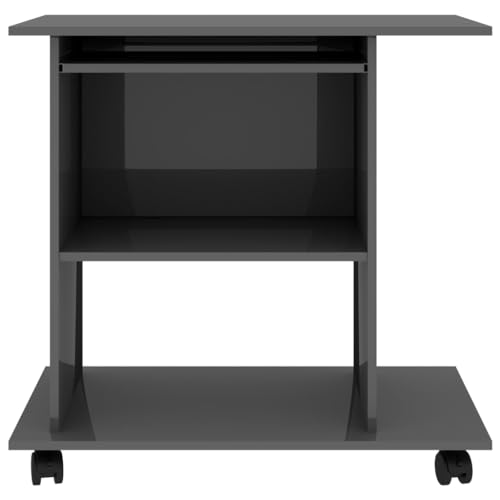 Mobile Computer Desk with Keyboard Tray, Grey Engineered Wood | Compact writing and study table fits small space home offices, featuring lockable caster wheels for easy movement. - color: Grey-a, size: Compact