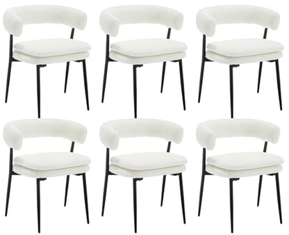 ROCITY White Dining Chairs Set of 6, Upholstered Kitchen Chairs | Mid Century Modern, Barrel Kitchen Chairs, Curved Back, Comfy Chenille Fabric - color: White, size: 6PCS
