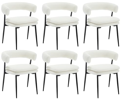 ROCITY White Dining Chairs Set of 6, Upholstered Kitchen Chairs | Mid Century Modern, Barrel Kitchen Chairs, Curved Back, Comfy Chenille Fabric - color: White, size: 6PCS
