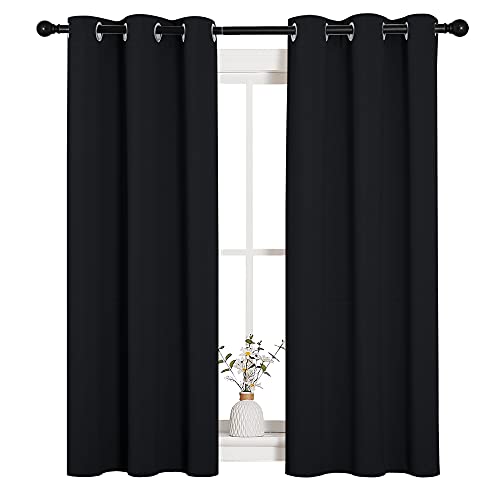 NICETOWN Blackout Draperies Window Curtain Panels, Autumn/Winter Thermal Insulated Solid Grommet Blackout Curtains/Drapes for Cafe (Set of 2, 34 inches by 54 inches, Black) - color: Black, size: 34"W x 54"L (Pack of 2)