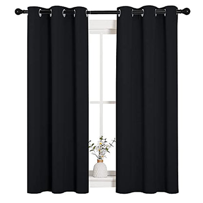 NICETOWN Blackout Draperies Window Curtain Panels, Autumn/Winter Thermal Insulated Solid Grommet Blackout Curtains/Drapes for Cafe (Set of 2, 34 inches by 54 inches, Black) - color: Black, size: 34"W x 54"L (Pack of 2)