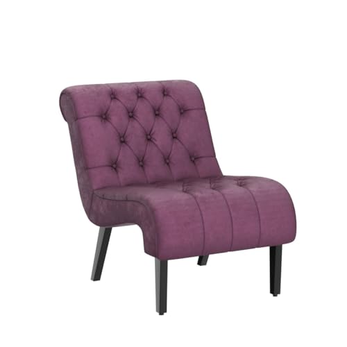 Comfy Velvet Accent Chair, Tufted Armless Side Chair with Rolled Edge | Modern Small Lounger for Living Room, Upholstered Reading Chaise Lounge with Solid Rubber Wood Legs, Purple - color: Purple, size: Set of 1