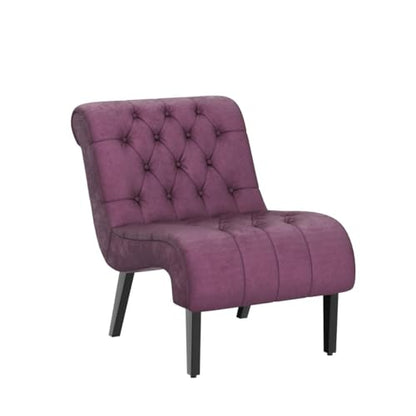 Comfy Velvet Accent Chair, Tufted Armless Side Chair with Rolled Edge | Modern Small Lounger for Living Room, Upholstered Reading Chaise Lounge with Solid Rubber Wood Legs, Purple - color: Purple, size: Set of 1