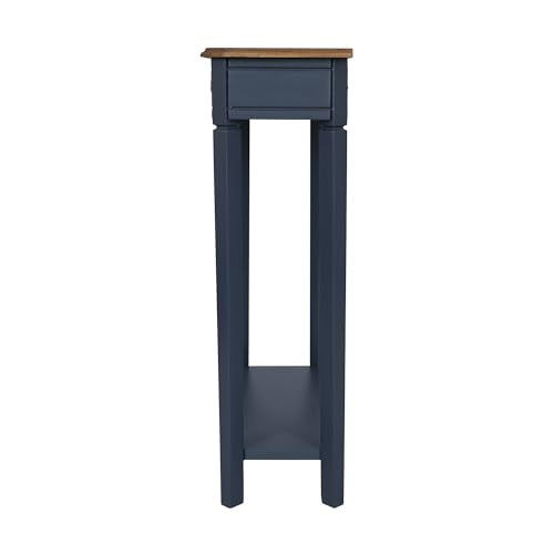 Marnie Console Table – 23.75” Wide Navy Blue Entryway Table with Storage Drawer & Shelf – Slim Accent for Hallways, Foyers, Living Rooms and Small Spaces – Handcrafted Bayur Wood | 23.75-inch slim hallway table with lower shelf, two-tone wood finish, blue