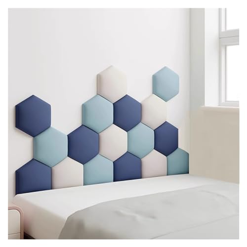 Hexagon Upholstered Wall Panels - 17 Pack Self-Adhesive Nursery Decor, 3D Anti-Collision Wall Padding for Headboard, Wall Stickers (Color E, Size 180x105cm) - color: E, size: 180x105cm