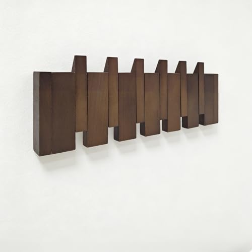 16.9" Wooden Piano Key Coat Rack Wall Mounted, 6 Hooks Natural Walnut Wall Coat Rack, Wall Mounted Coat Rack for Hanging Coats/Hats/Keys/Towels/Bags - size: 6 Hooks