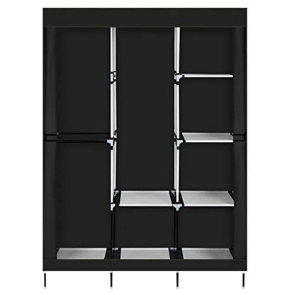 Portable Closet with Cover and Shelves 71" Freestanding Wardrobe Clothes Rack Storage Organizer Heavy Duty Steel Frame Garment Rack for Bedroom Dorm Apartment Black