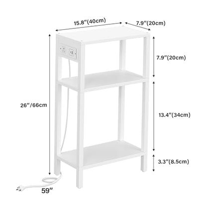 TUTOTAK Narrow Side Table, 3-Tier Small End Table with Charging Station | Skinny Sofa Table, Slim Nightstand, Easy Assembly for Living Room, Bedroom, White TB01BW079 - color: White, size: 3-tier