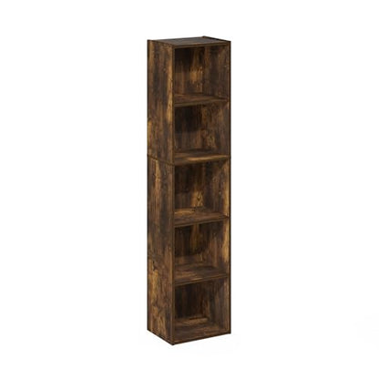 Furinno PASIR Book Shelf, 5-Tier Modern Bookshelf, Open Shelves Bookcase 9 x 12 x 52, Easy Assembly, for Living Room, Bedroom, Home Office, Amber Pine - color: Amber Pine, size: 5-Tier Cube