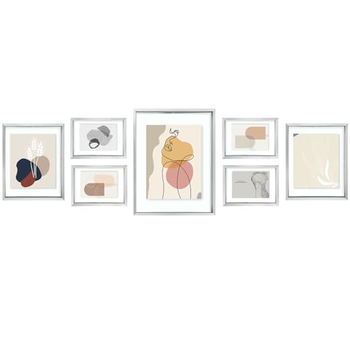 Golden State Art 7 Pack Aluminum Floating Frames Included 5x7 8x10 11x14 | Silver, One 11x14 Two 8x10 Four 5x7 Frames, Wall Mount Display, Fit for Pictures, Pressed Flowers Any Size up to Frame Size - color: Silver, size: Floating Style